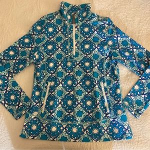 Talbots blue geometric print athletic zip pullover